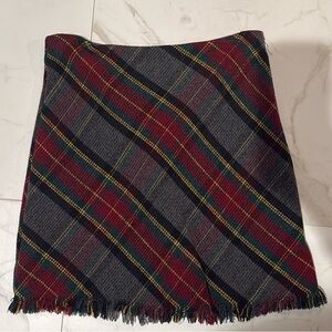 Sanctuary Wool-Blend Skirt w/ Fringe in Festive Gray Tartan Plaid